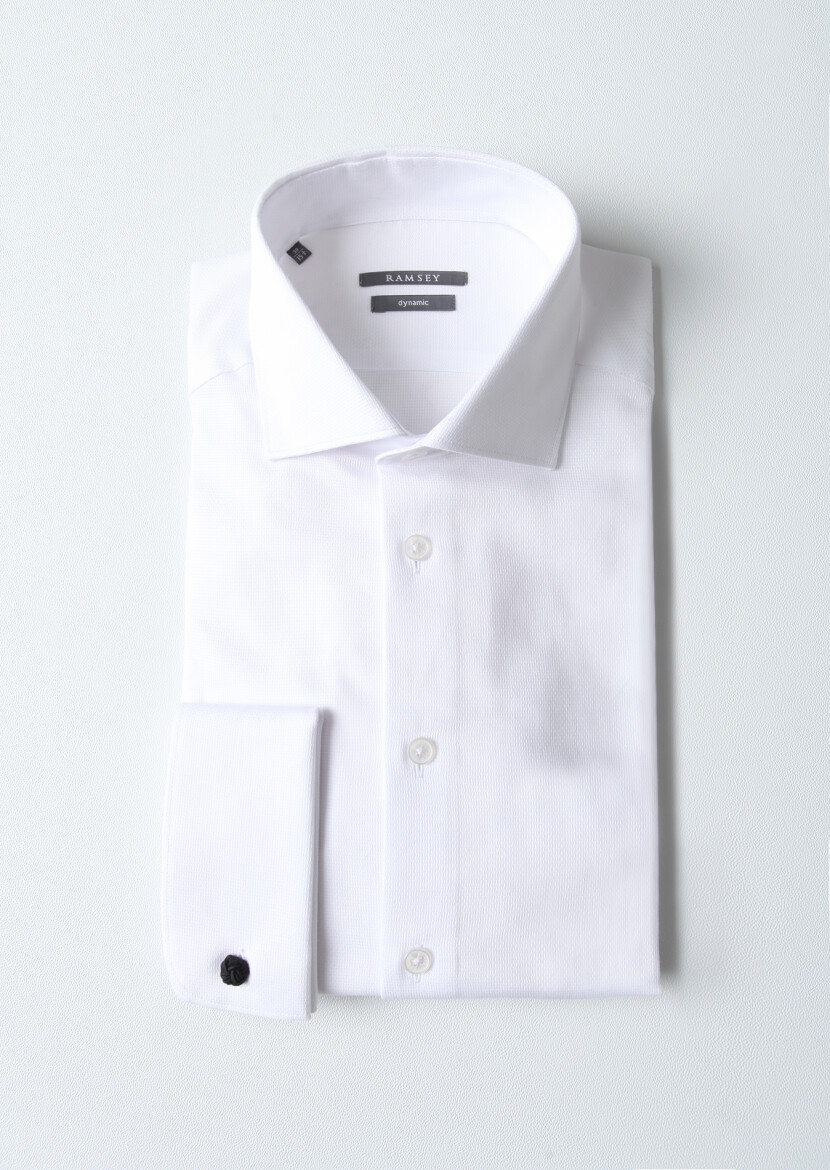 White Micro Regular Fit Long Weaving Classical 100% Cotton Shirt - 1