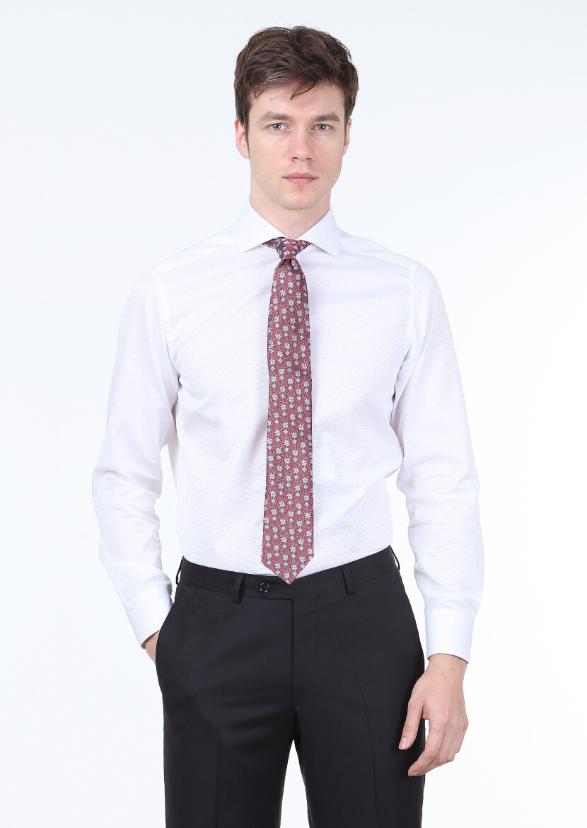 White Micro Regular Fit Long Weaving Classical 100% Cotton Shirt - 1