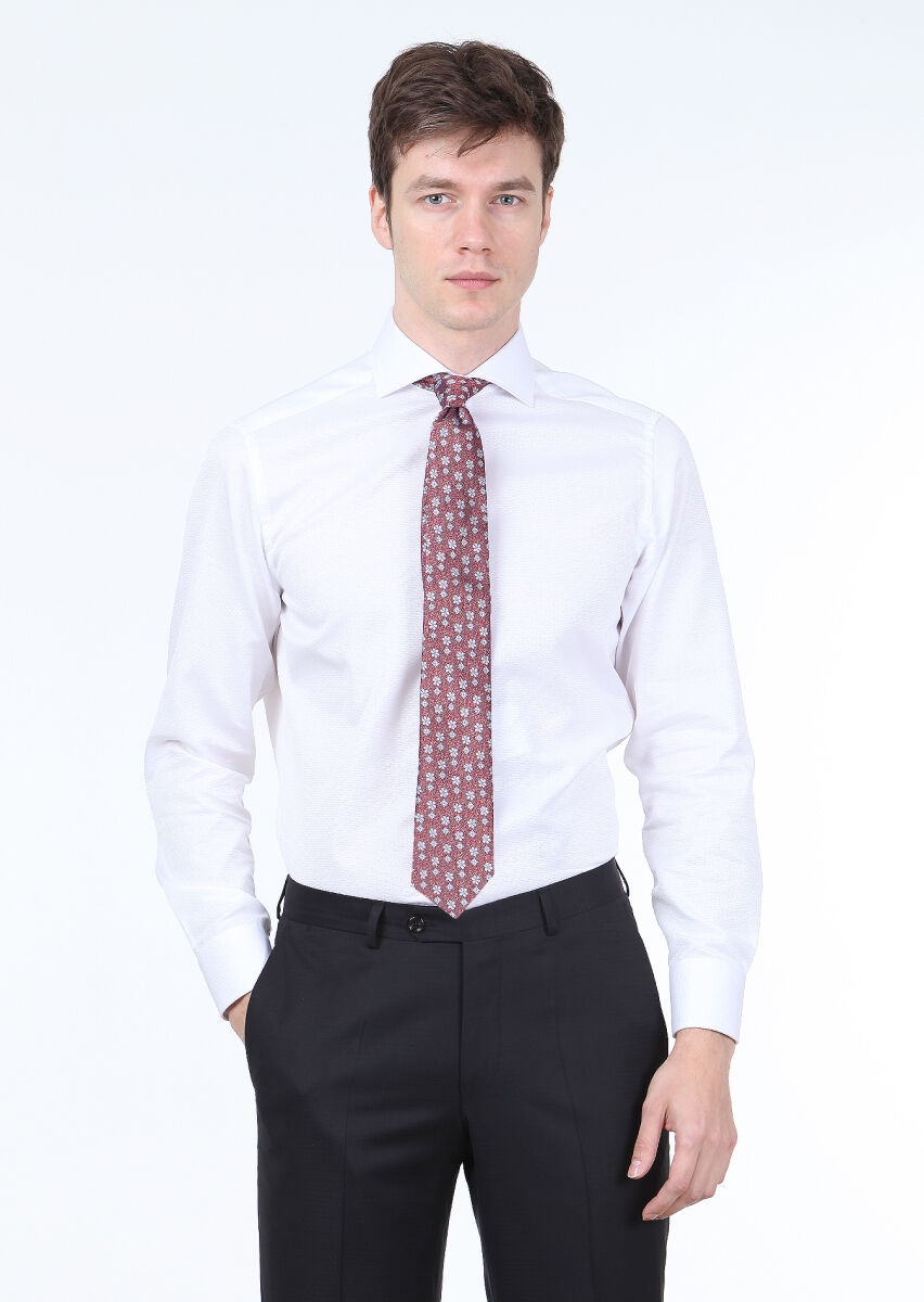 White Micro Regular Fit Long Weaving Classical 100% Cotton Shirt - 1