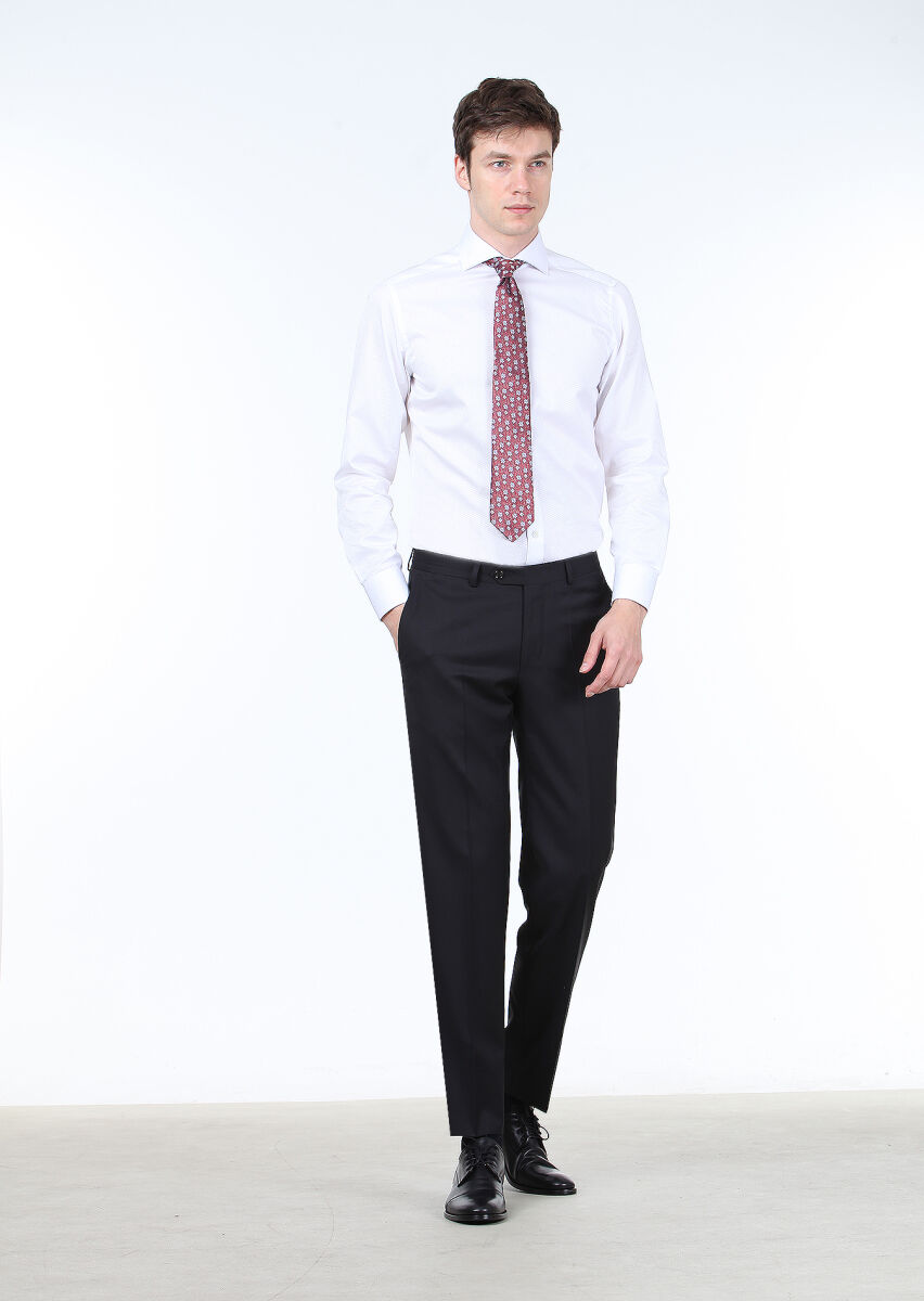 White Micro Regular Fit Long Weaving Classical 100% Cotton Shirt - 2