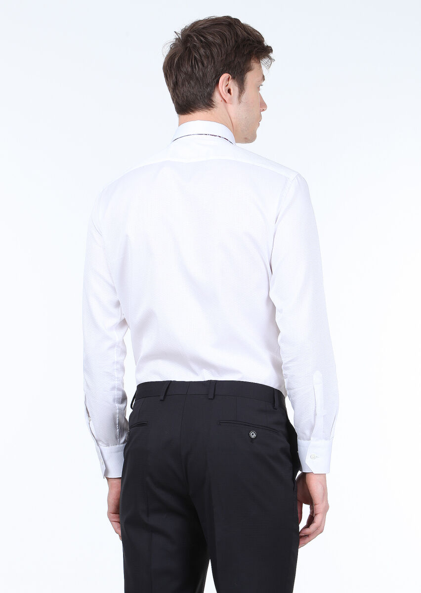 White Micro Regular Fit Long Weaving Classical 100% Cotton Shirt - 4