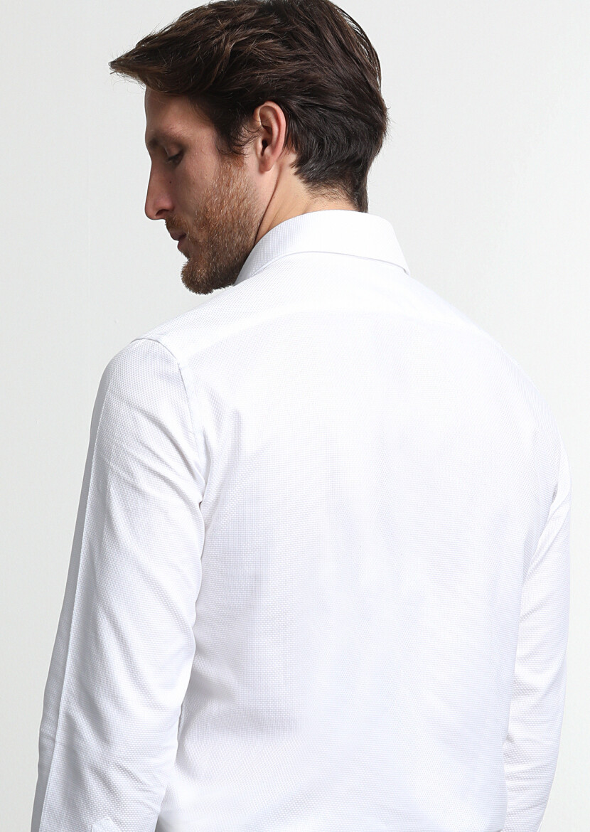 White Micro Regular Fit Long Weaving Classical 100% Cotton Shirt - 4