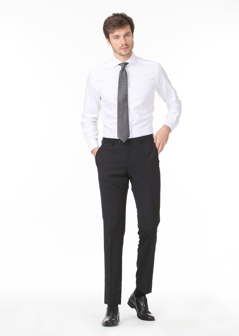 White Micro Regular Fit Long Weaving Classical 100% Cotton Shirt - 3