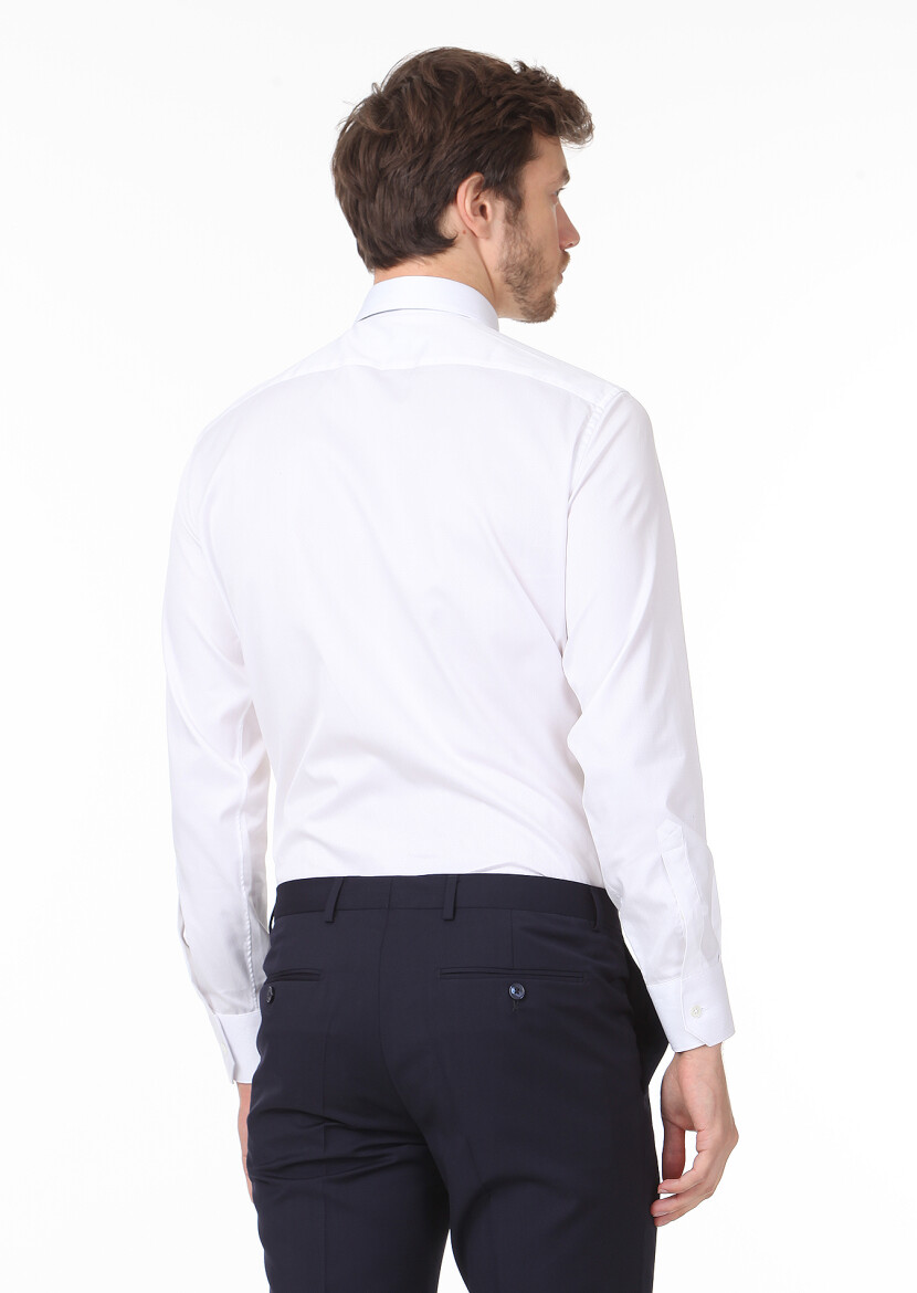 White Micro Regular Fit Long Weaving Classical 100% Cotton Shirt - 4