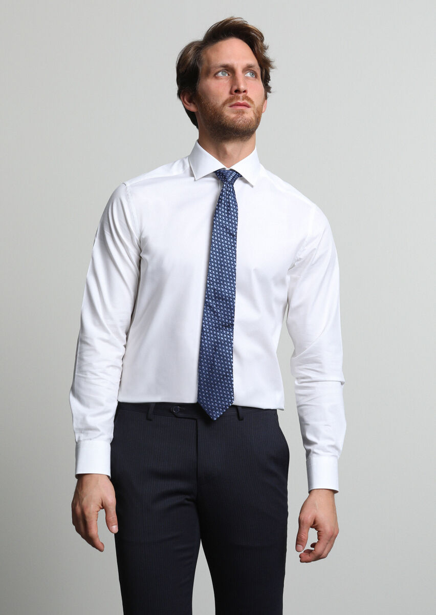 White Micro Regular Fit Long Weaving Classical 100% Cotton Shirt - 3