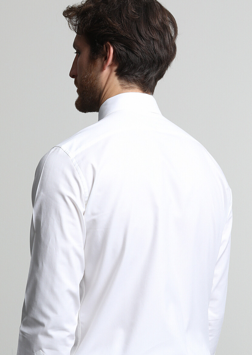 White Micro Regular Fit Long Weaving Classical 100% Cotton Shirt - 4