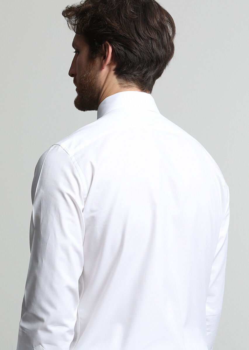 White Micro Regular Fit Long Weaving Classical 100% Cotton Shirt - 4
