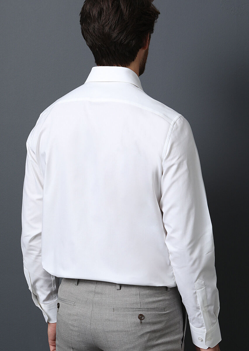 White Micro Regular Fit Long Weaving Classical 100% Cotton Shirt - 5
