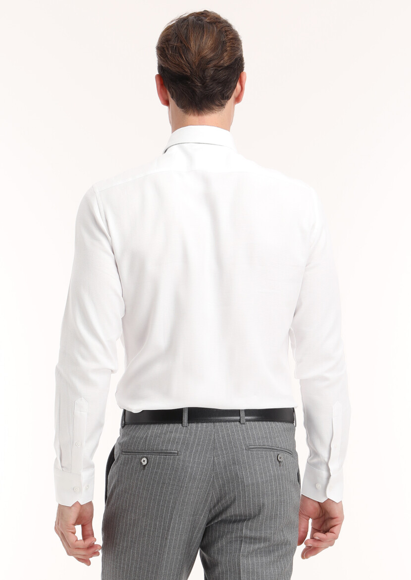 White Micro Regular Fit Long Weaving Classical 100% Cotton Shirt 