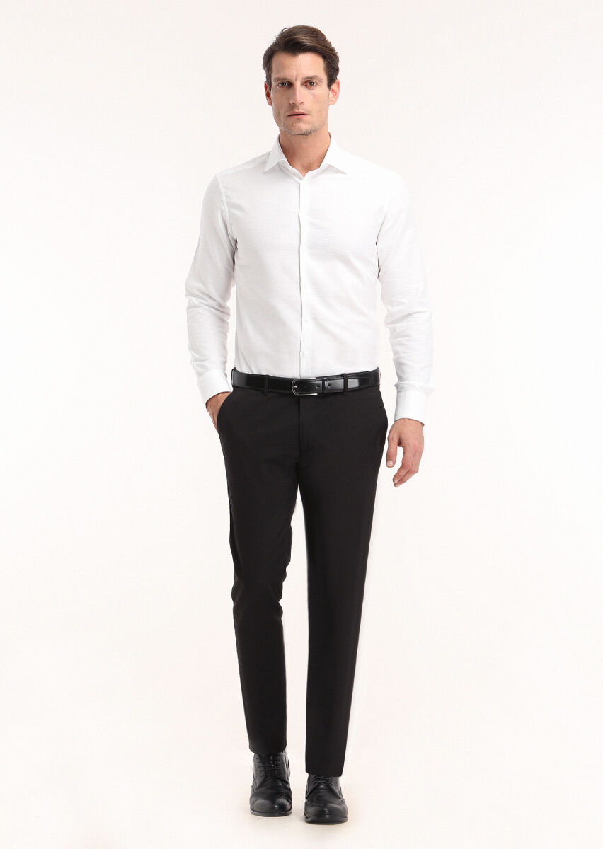 White Micro Regular Fit Long Weaving Classical 100% Cotton Shirt - 1