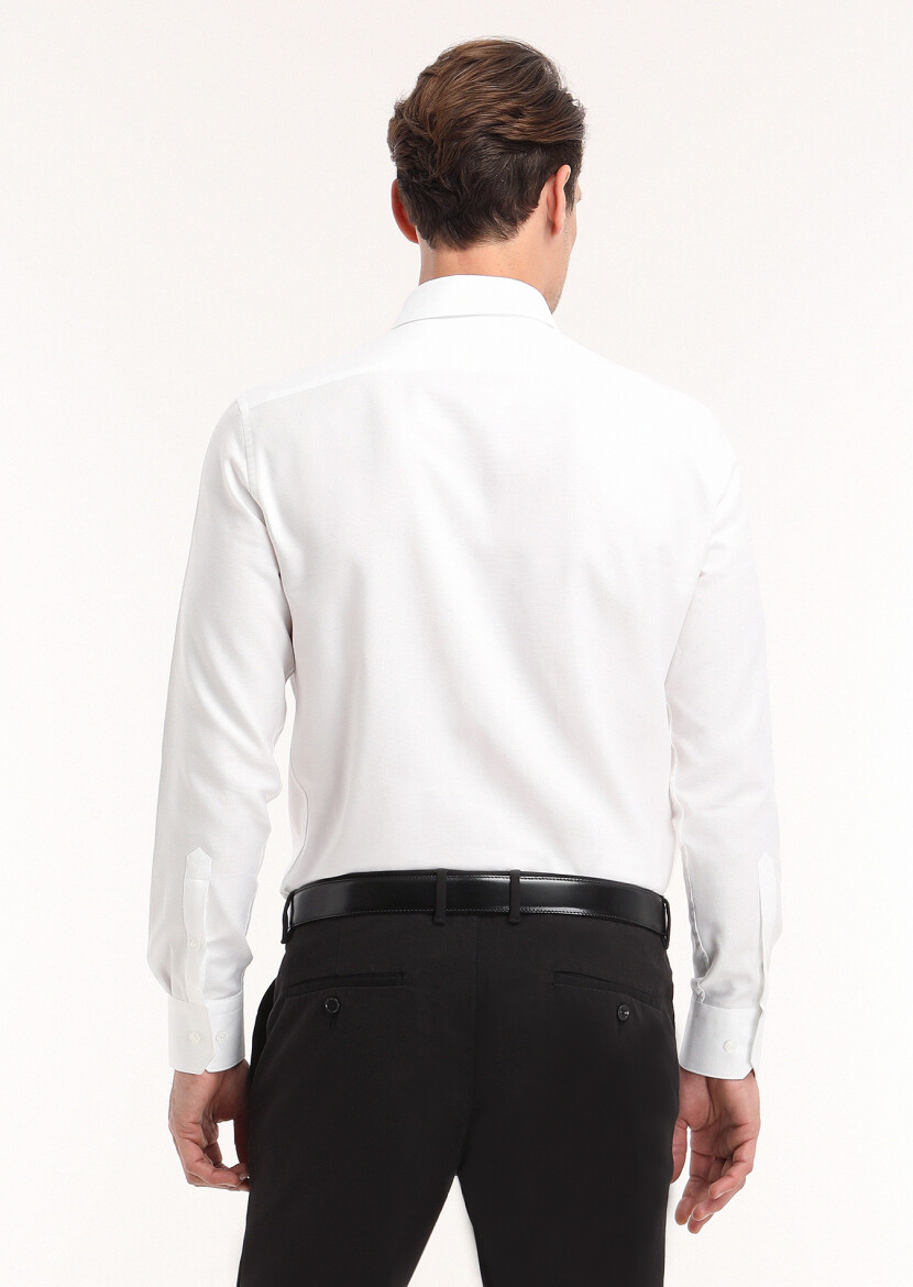 White Micro Regular Fit Long Weaving Classical 100% Cotton Shirt - 3
