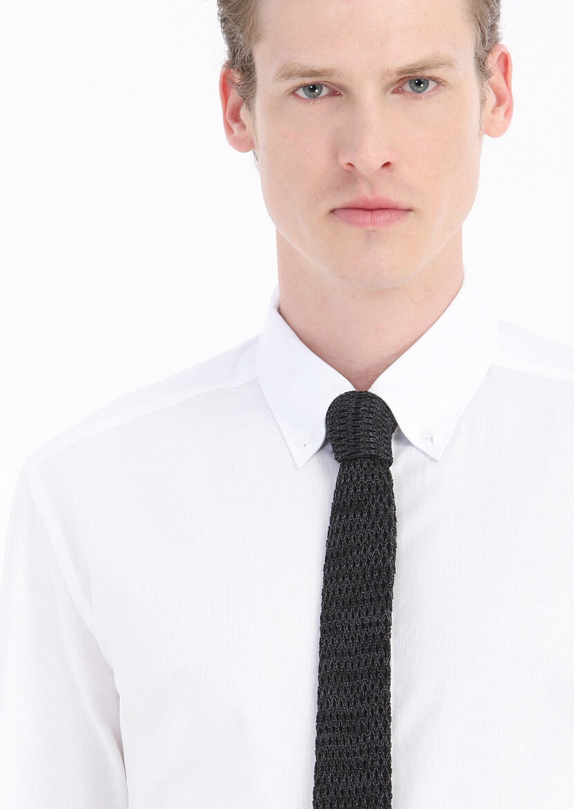 White Micro Regular Fit Long Weaving Classical 100% Cotton Shirt - 3