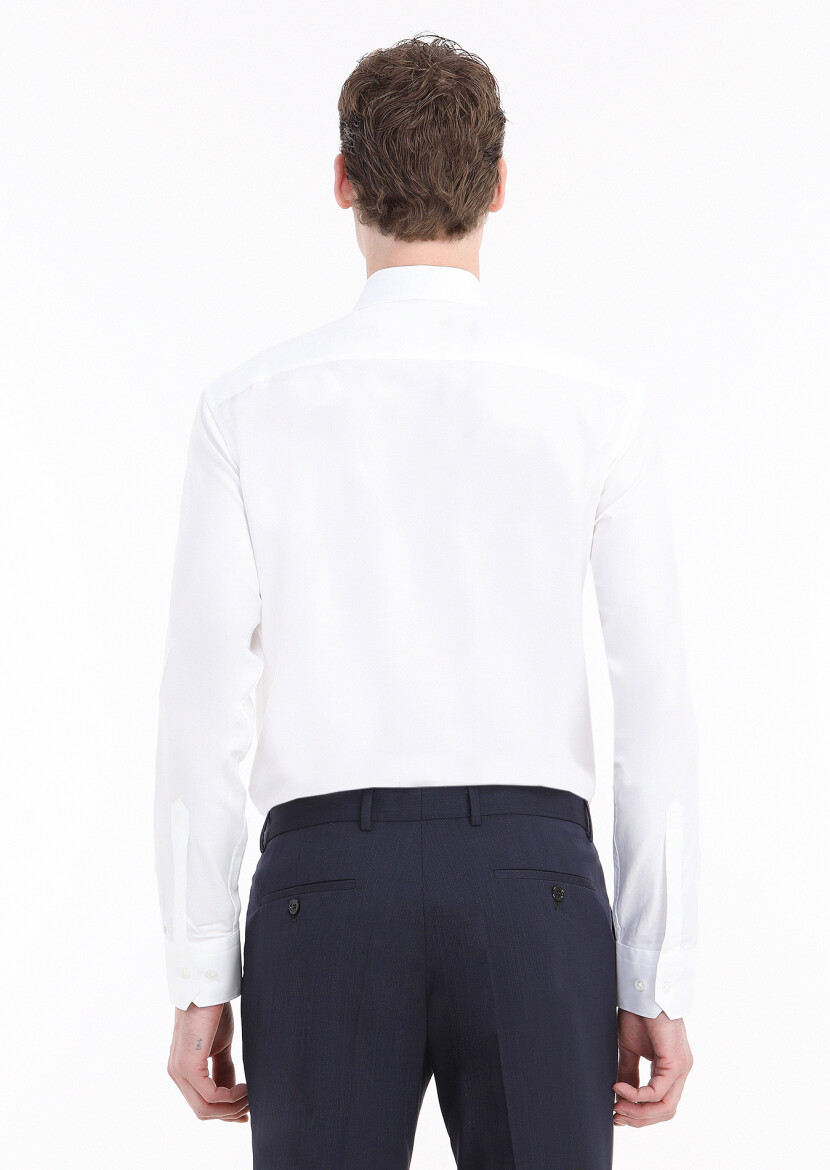 White Micro Regular Fit Long Weaving Classical 100% Cotton Shirt - 4