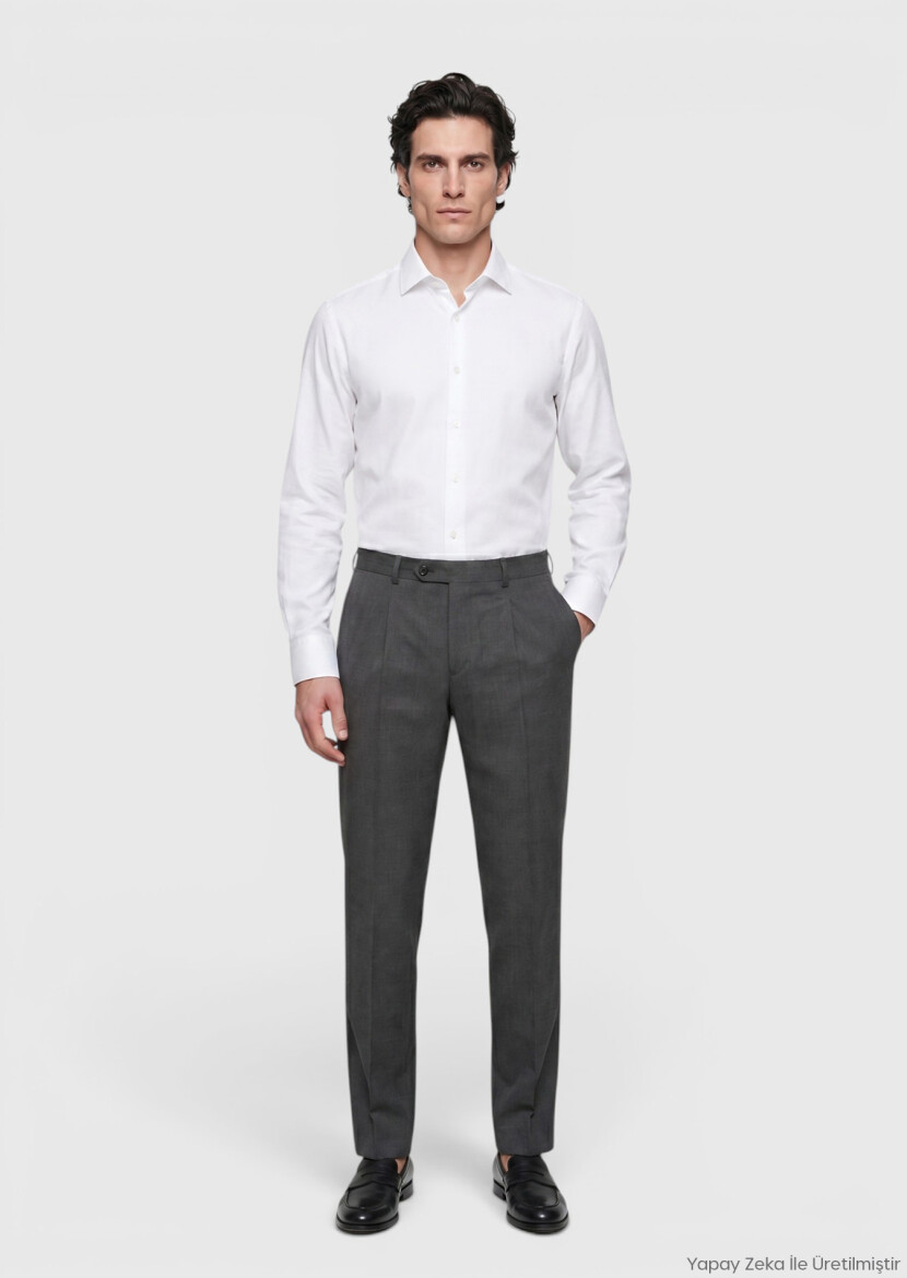 White Micro Regular Fit Long Weaving Classical 100% Cotton Shirt - RAMSEY