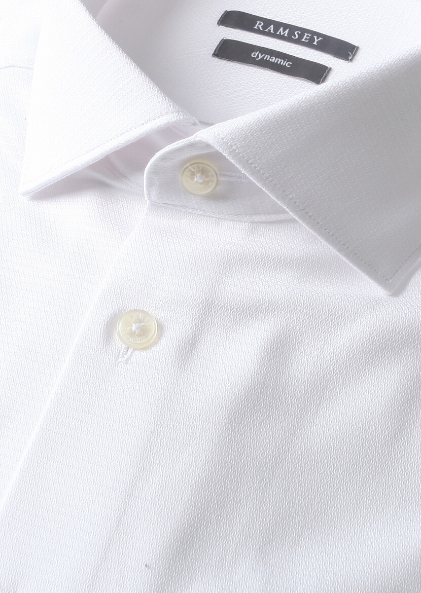 White Micro Regular Fit Long Weaving Classical Cotton Blended Shirt 