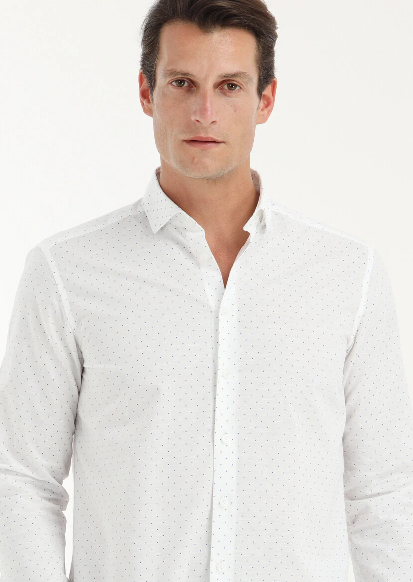 White Micro Regular Fit Weaving Casual Cotton Blended Shirt - 2