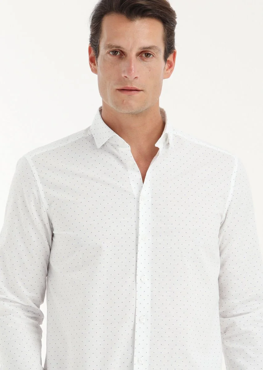 White Micro Regular Fit Weaving Casual Cotton Blended Shirt - 2