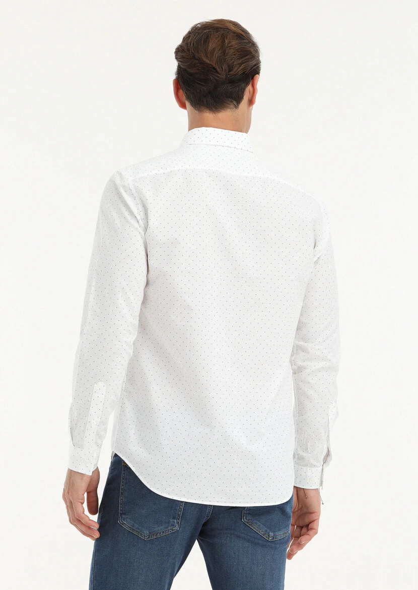 White Micro Regular Fit Weaving Casual Cotton Blended Shirt - 4