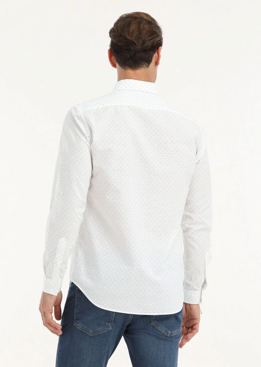 White Micro Regular Fit Weaving Casual Cotton Blended Shirt - 4