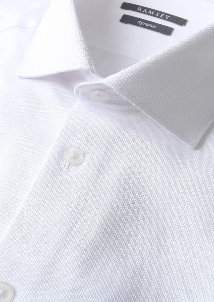 White Micro Regular Fit Weaving Classical 100% Cotton Shirt - 2