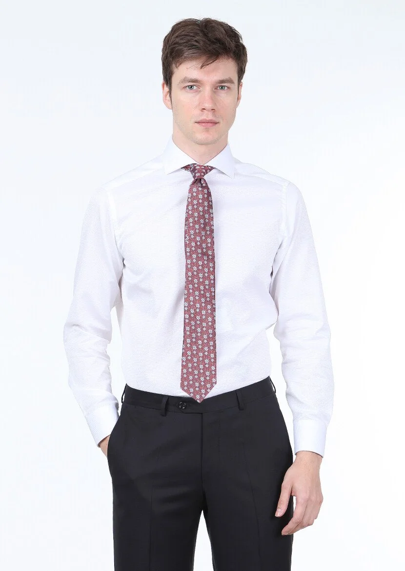 White Micro Regular Fit Weaving Classical 100% Cotton Shirt - 1