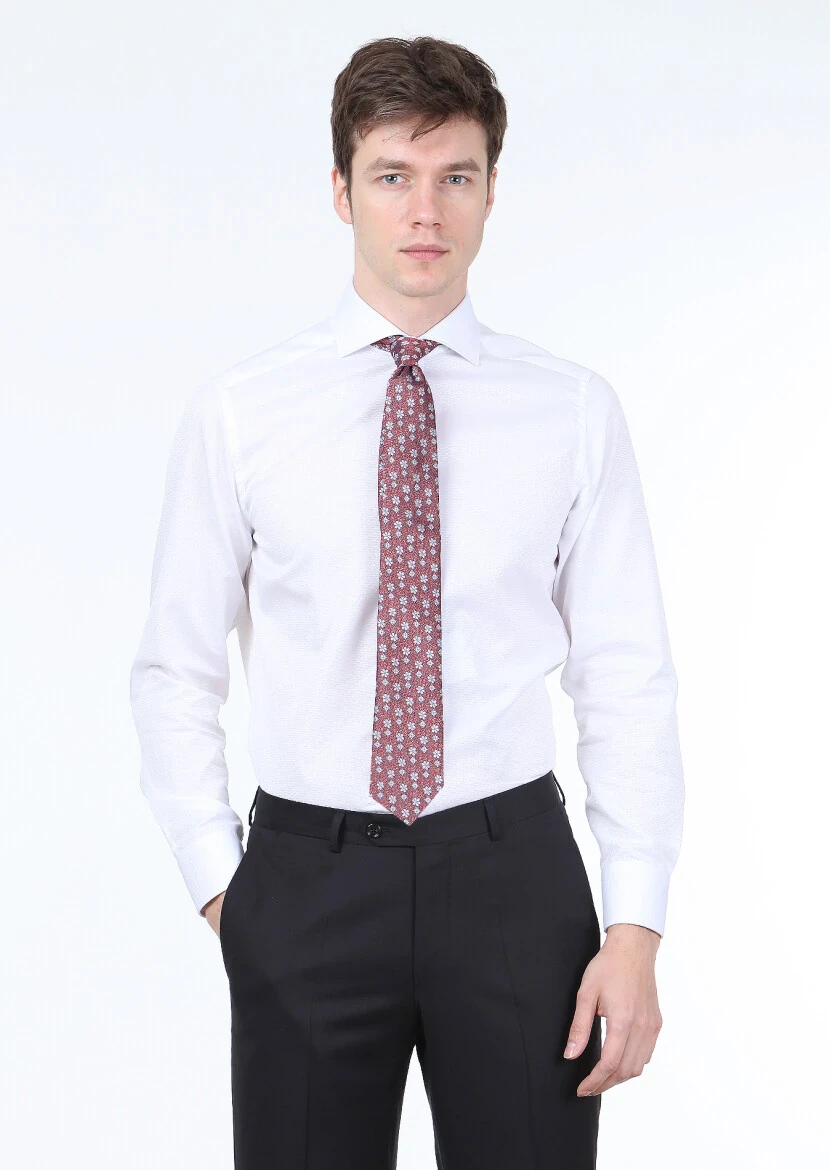 White Micro Regular Fit Weaving Classical 100% Cotton Shirt - 1