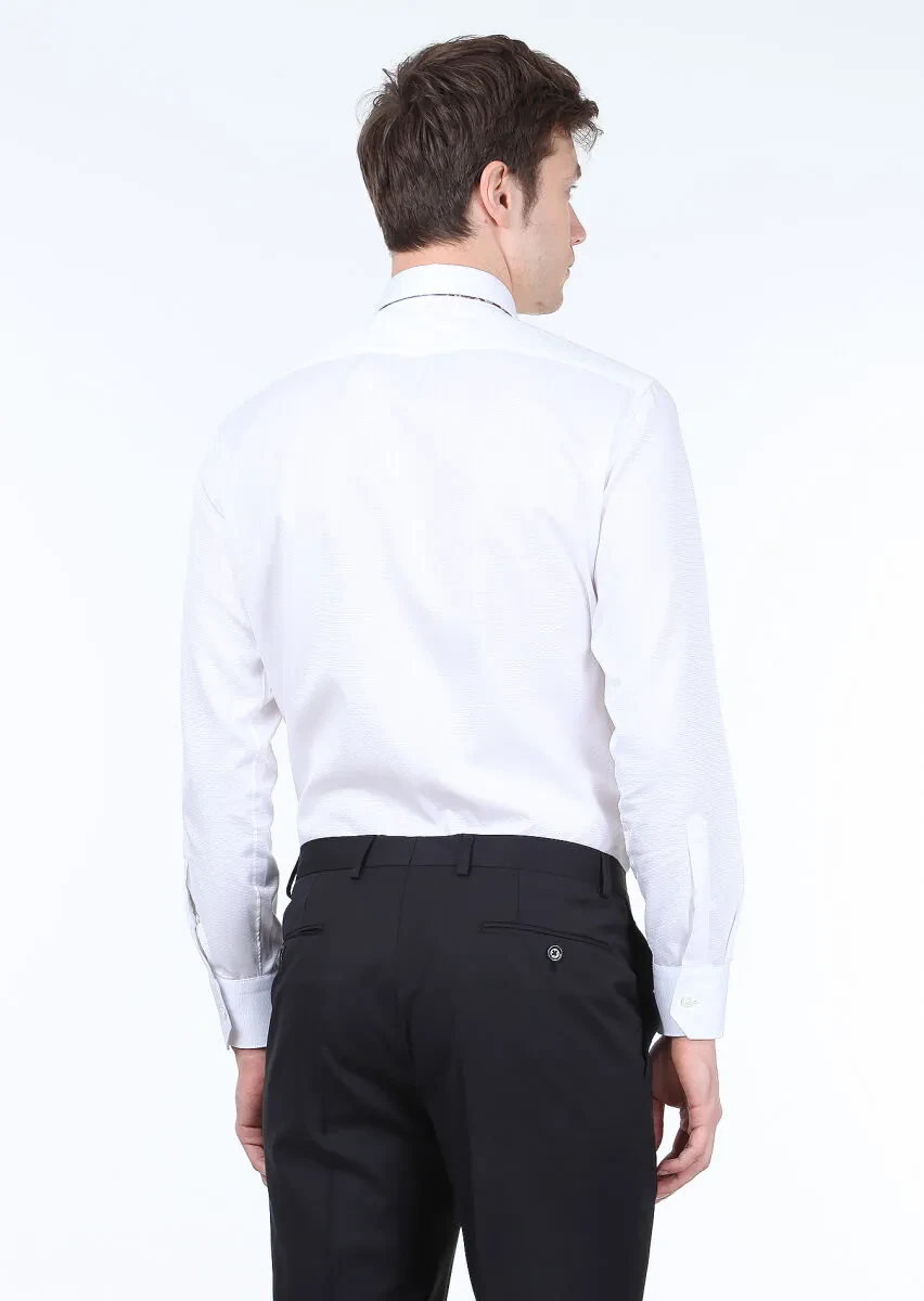 White Micro Regular Fit Weaving Classical 100% Cotton Shirt - 4