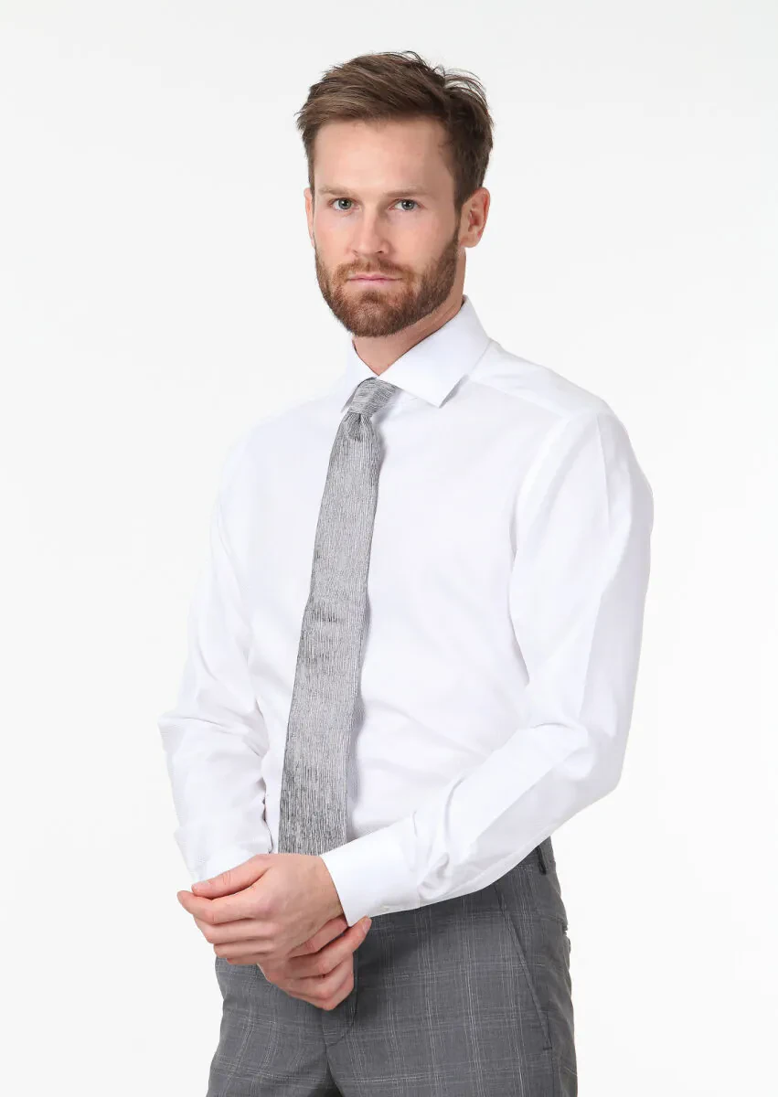 White Micro Regular Fit Weaving Classical 100% Cotton Shirt - 1