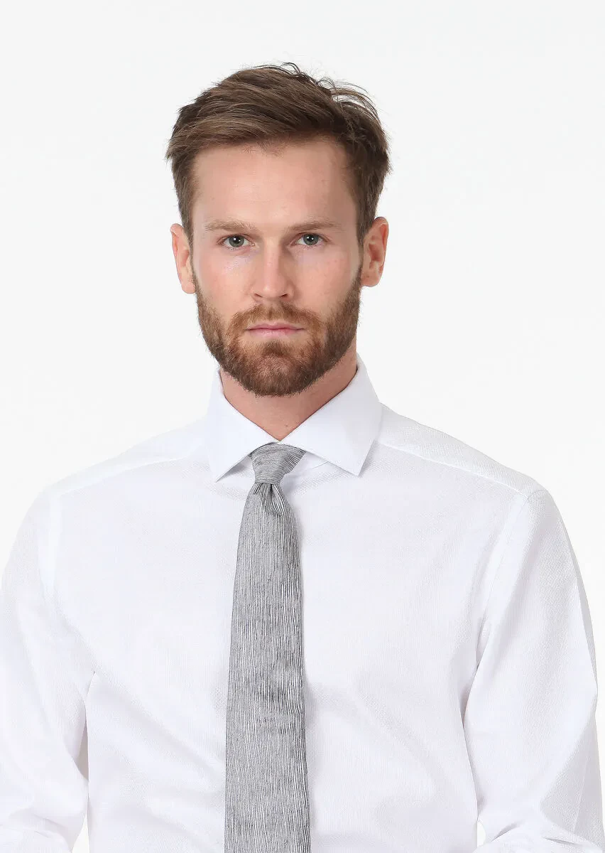 White Micro Regular Fit Weaving Classical 100% Cotton Shirt - 3