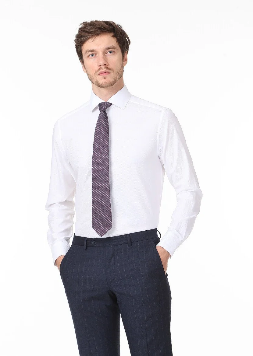 White Micro Regular Fit Weaving Classical 100% Cotton Shirt - 1