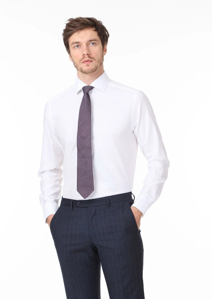 White Micro Regular Fit Weaving Classical 100% Cotton Shirt - 1
