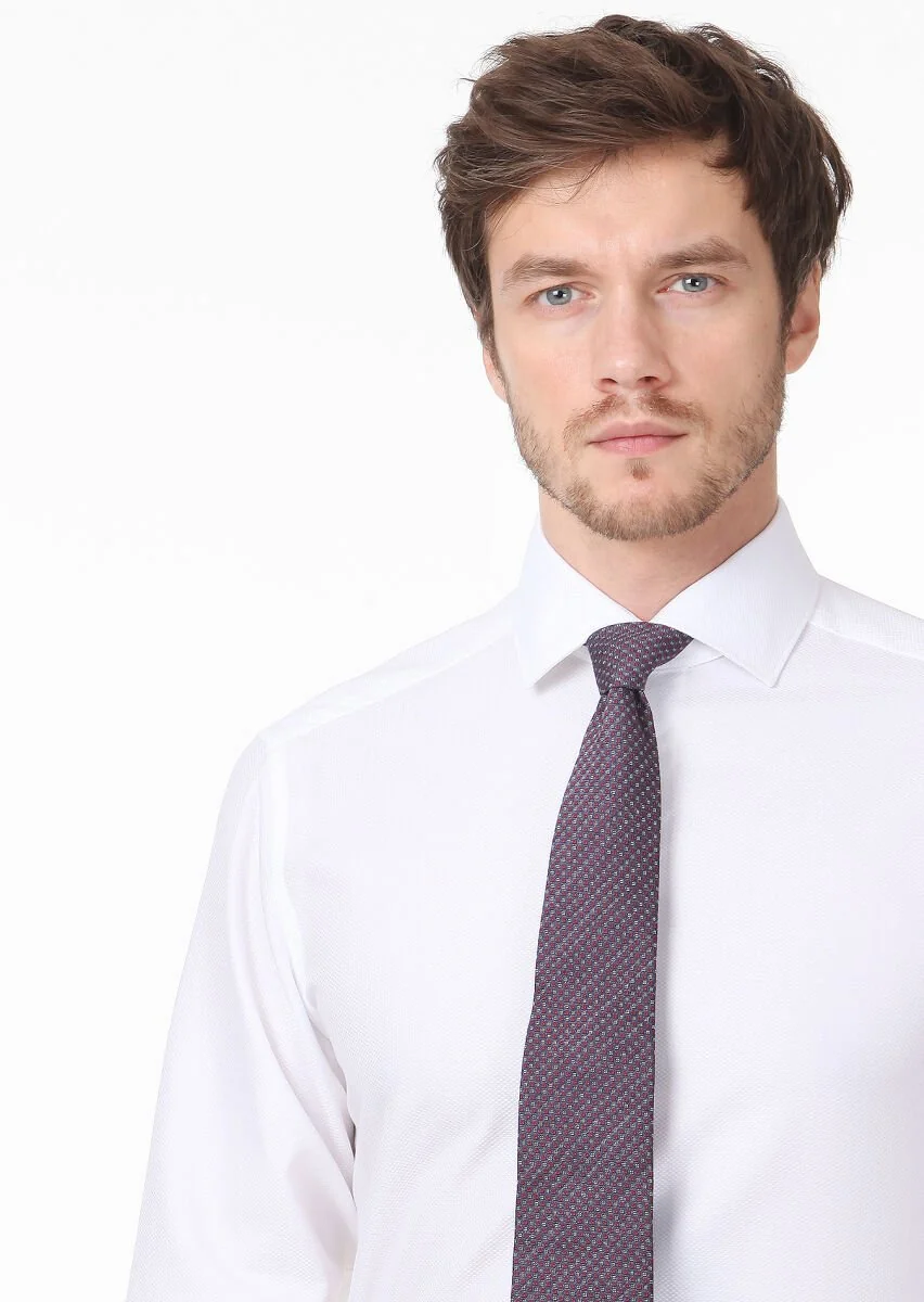White Micro Regular Fit Weaving Classical 100% Cotton Shirt - 2