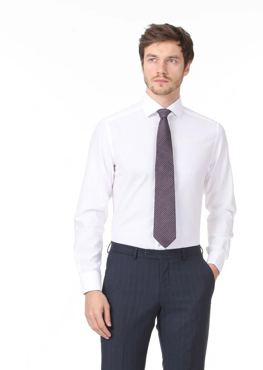 White Micro Regular Fit Weaving Classical 100% Cotton Shirt - 3