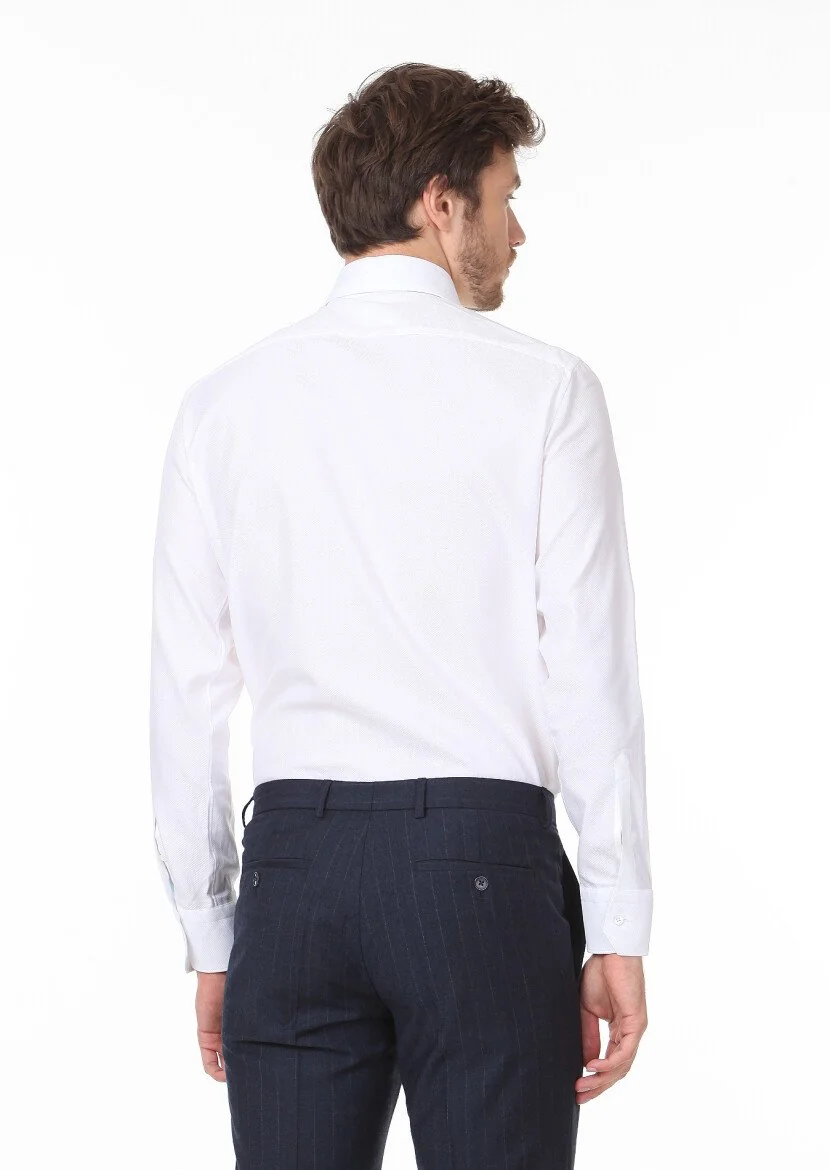 White Micro Regular Fit Weaving Classical 100% Cotton Shirt - 4