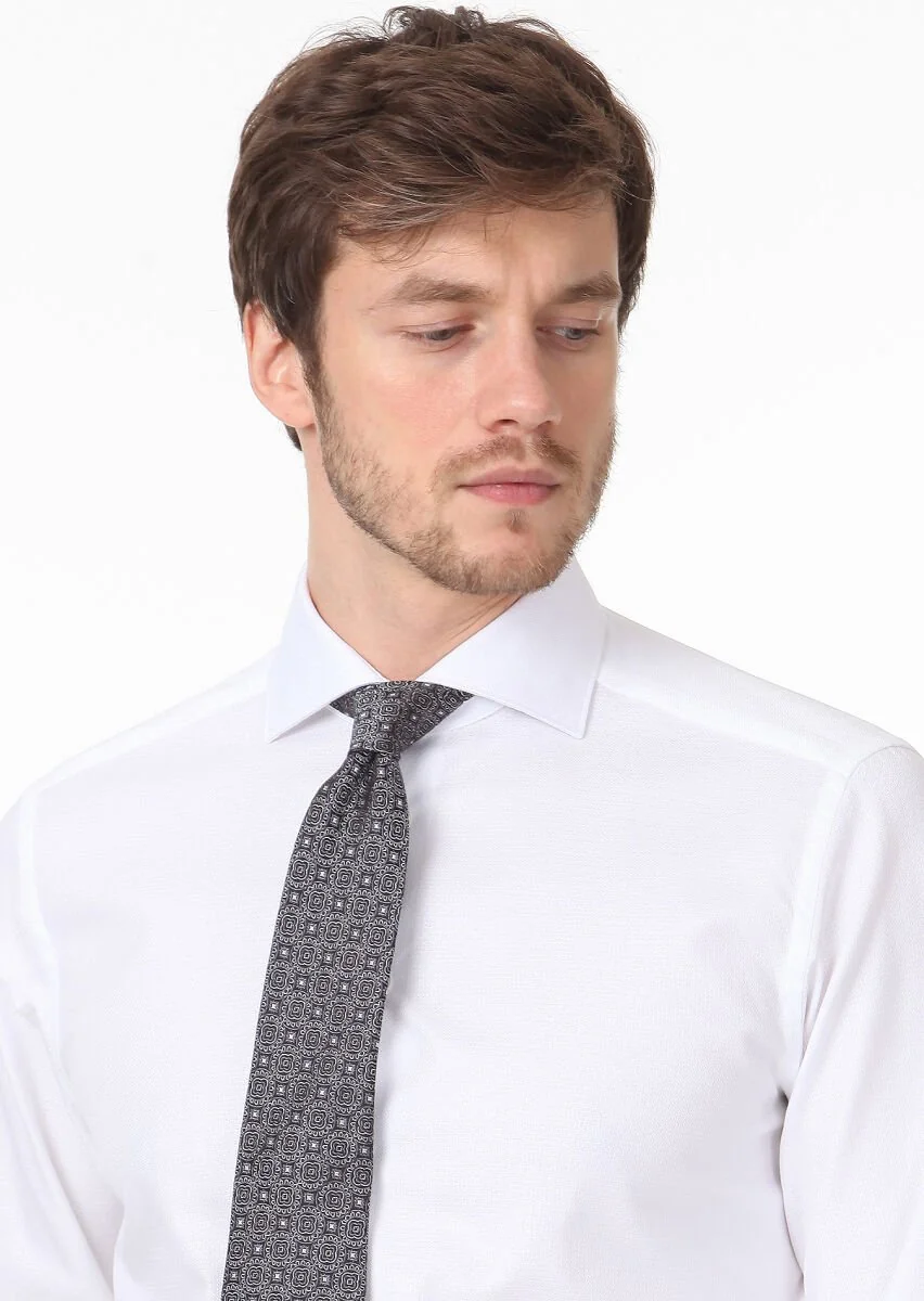 White Micro Regular Fit Weaving Classical 100% Cotton Shirt - 2