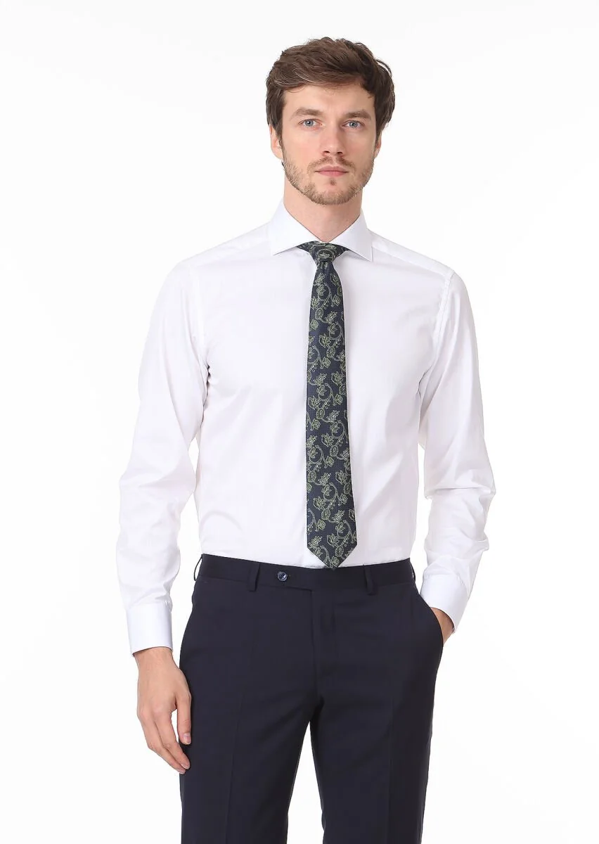 White Micro Regular Fit Weaving Classical 100% Cotton Shirt - 1