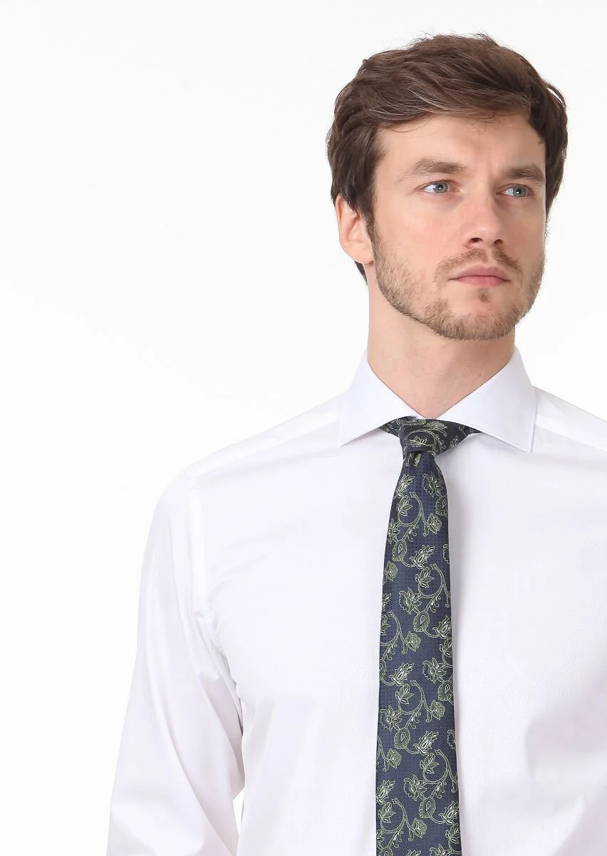 White Micro Regular Fit Weaving Classical 100% Cotton Shirt - 2