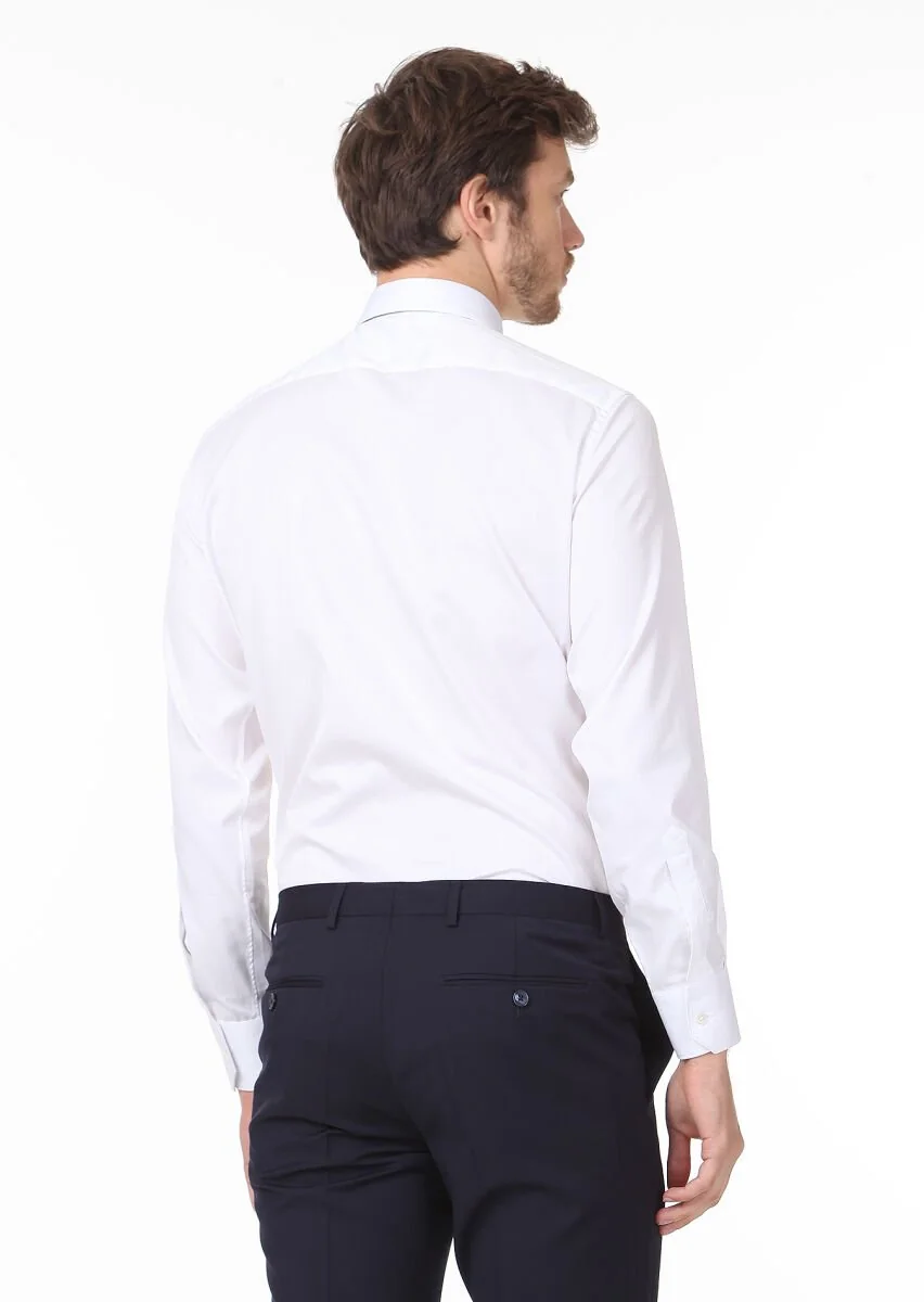 White Micro Regular Fit Weaving Classical 100% Cotton Shirt - 4