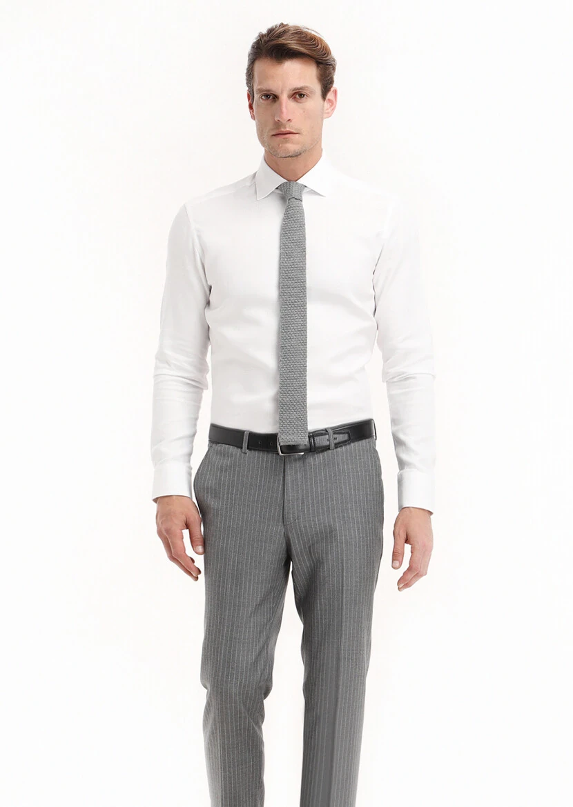 White Micro Regular Fit Weaving Classical 100% Cotton Shirt - 1