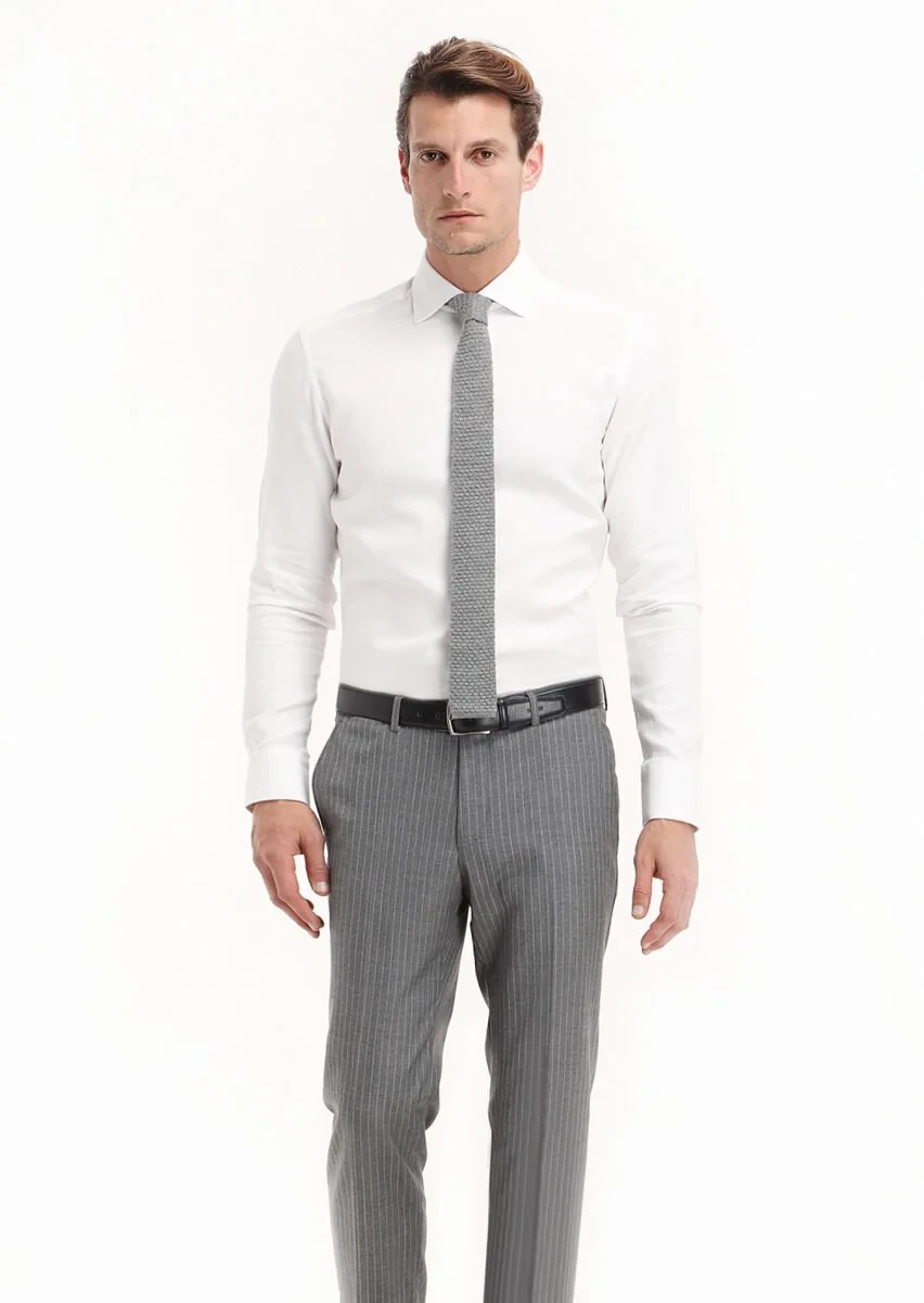 White Micro Regular Fit Weaving Classical 100% Cotton Shirt - 1