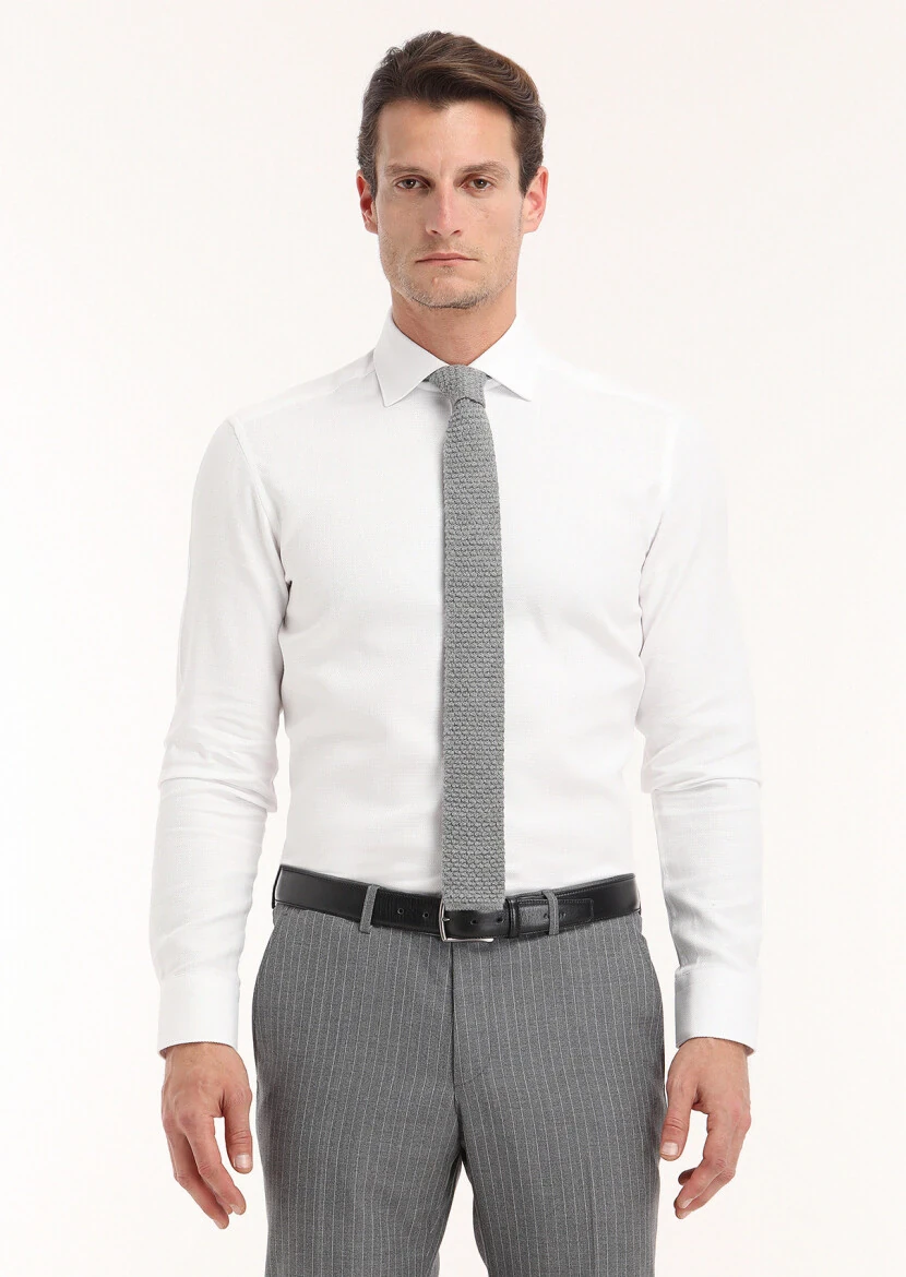 White Micro Regular Fit Weaving Classical 100% Cotton Shirt - 2