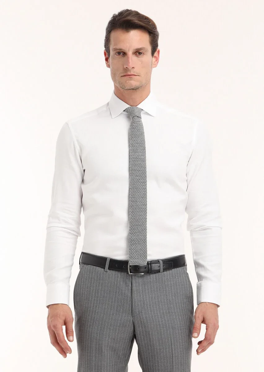 White Micro Regular Fit Weaving Classical 100% Cotton Shirt - 2