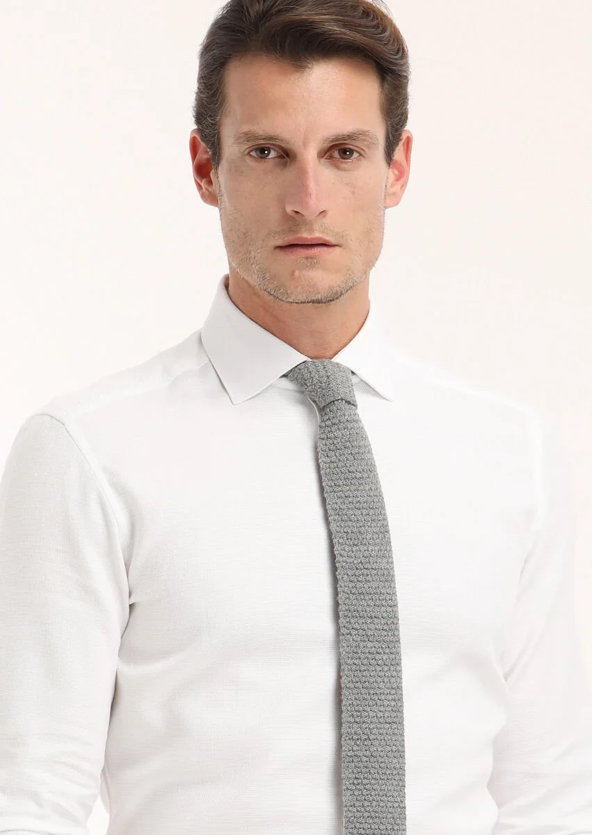 White Micro Regular Fit Weaving Classical 100% Cotton Shirt - 3