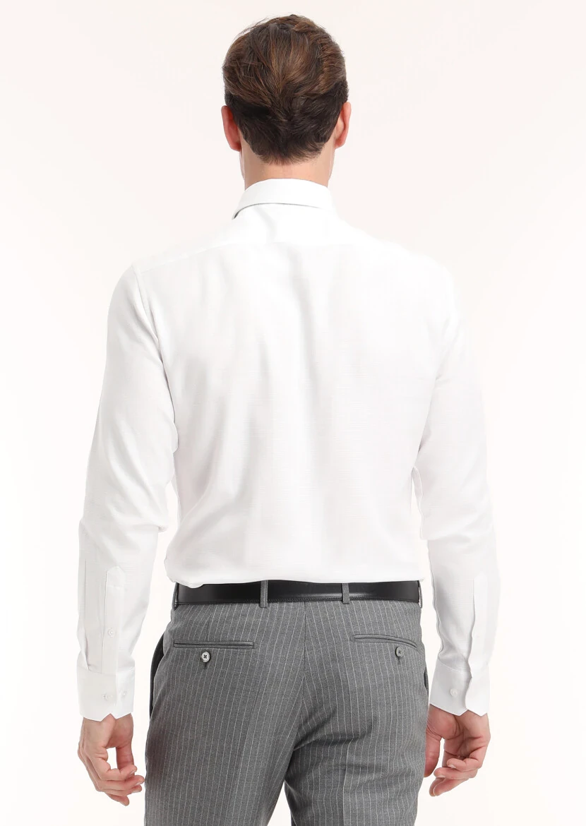 White Micro Regular Fit Weaving Classical 100% Cotton Shirt - 4