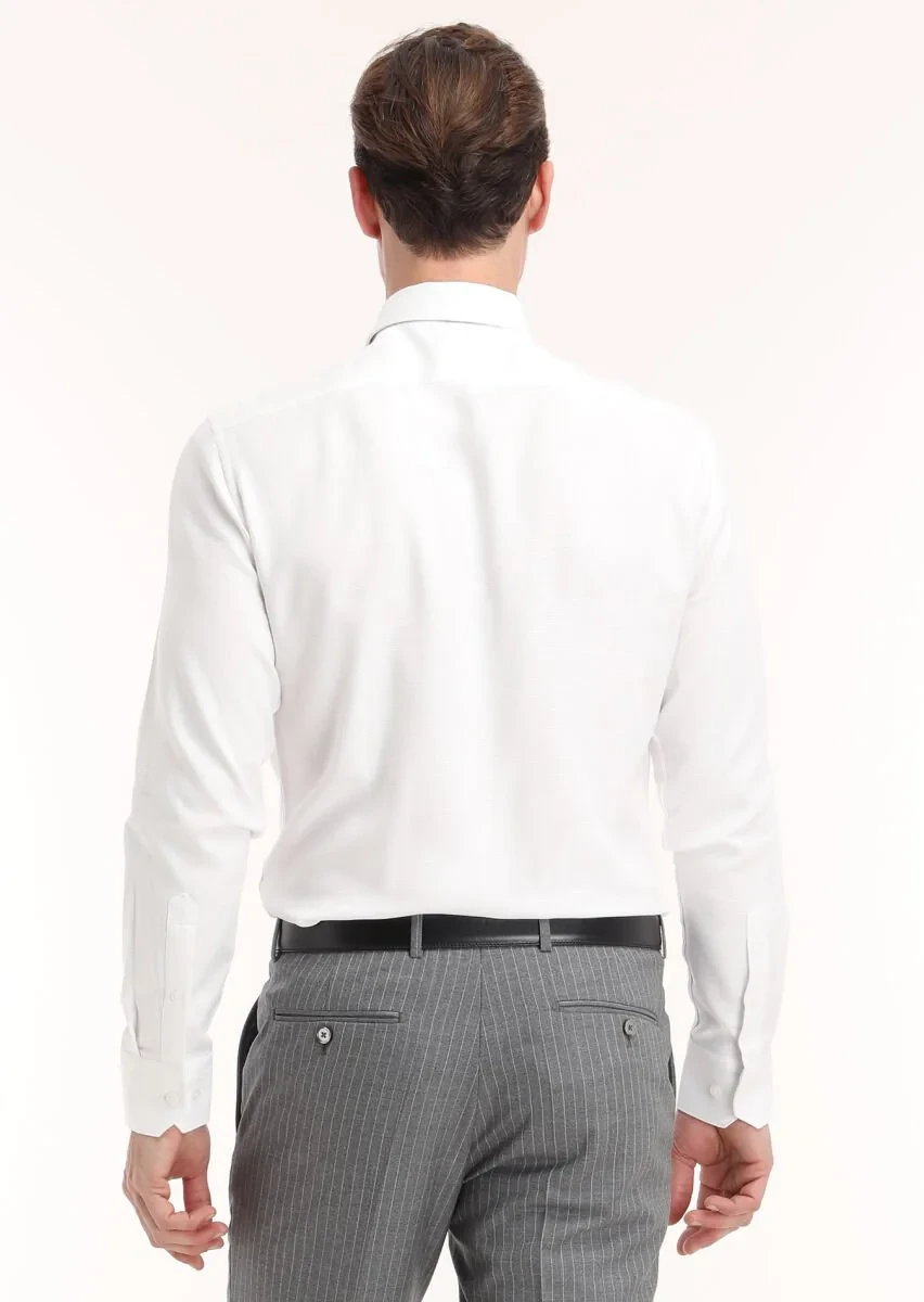 White Micro Regular Fit Weaving Classical 100% Cotton Shirt - 4