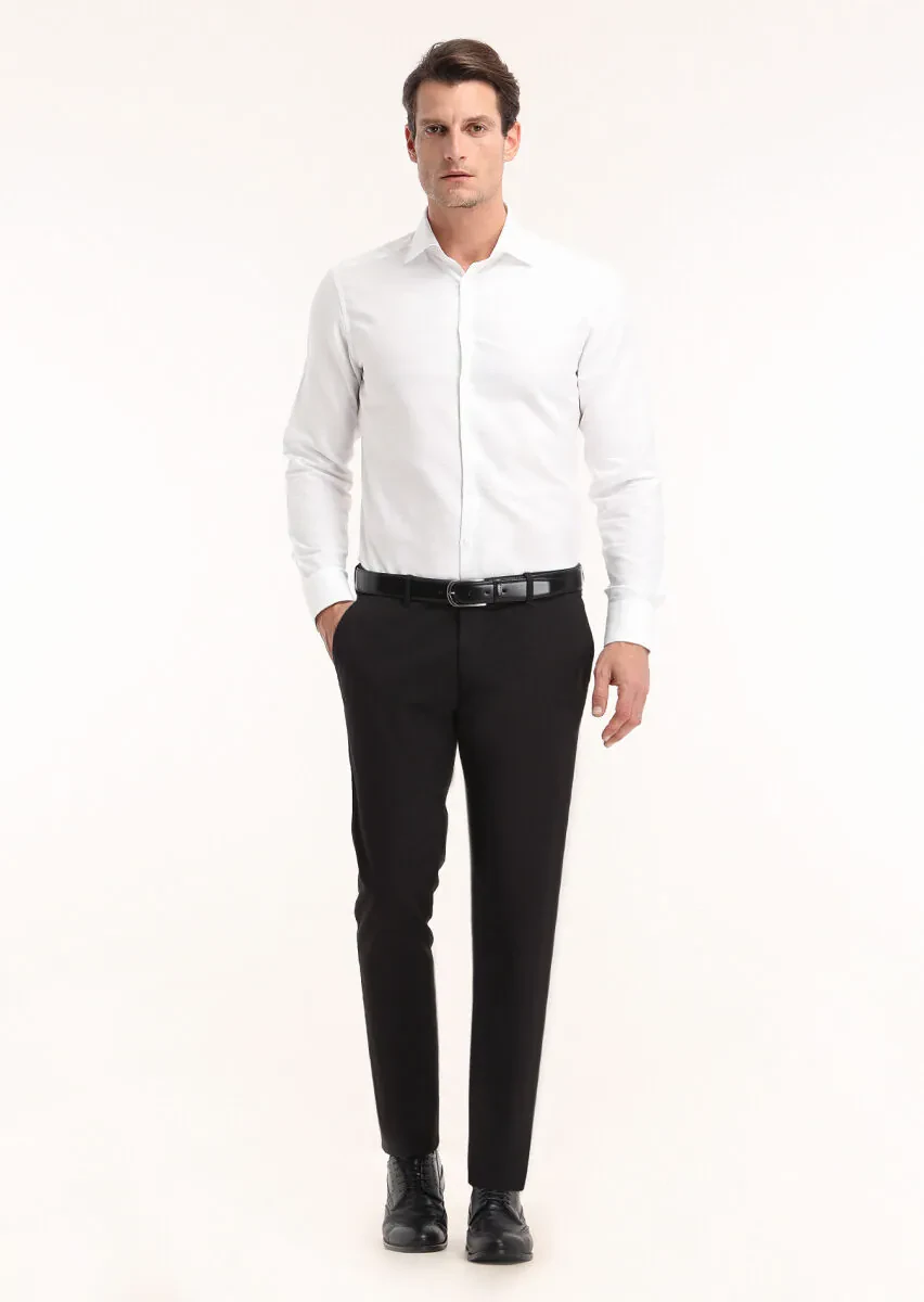 White Micro Regular Fit Weaving Classical 100% Cotton Shirt - 1