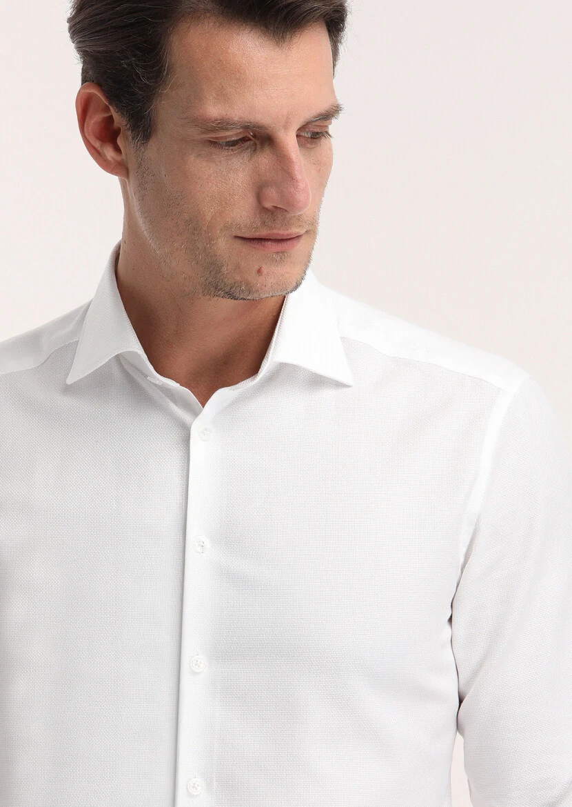 White Micro Regular Fit Weaving Classical 100% Cotton Shirt - 3