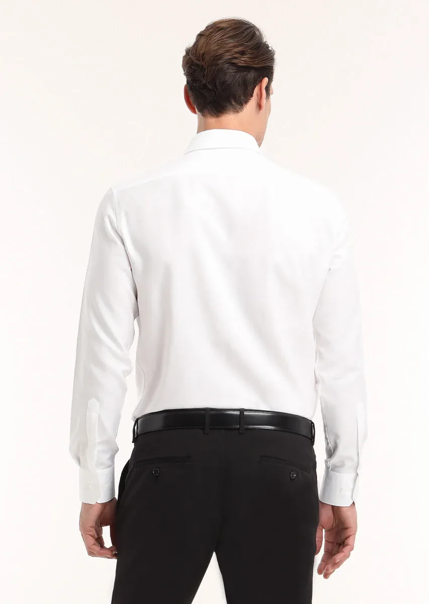 White Micro Regular Fit Weaving Classical 100% Cotton Shirt - 4