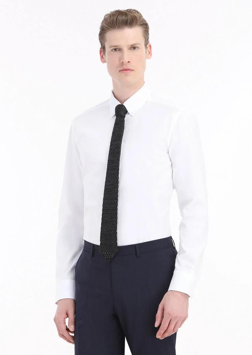 White Micro Regular Fit Weaving Classical 100% Cotton Shirt - 2