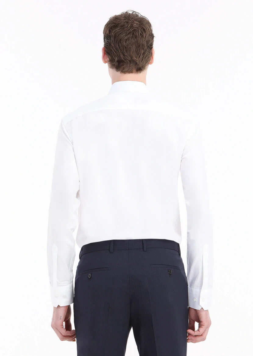 White Micro Regular Fit Weaving Classical 100% Cotton Shirt - 4
